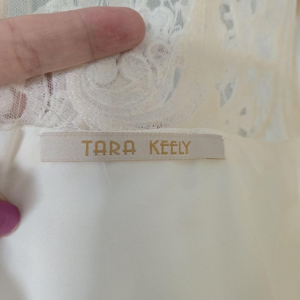 Tara Keely lace applique sheer ivory chiffon flowy wedding dress sz Small 2/4 - Picture 7 of 16